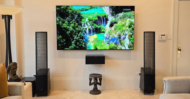 Beverly Hills LG 77" OLED gorgeous TV and amazing Martin Logan ElectroMotion ESL speakers installation done.